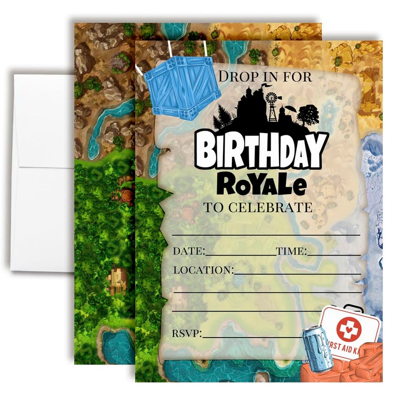Amanda Creation Fort Battle Video Gaming Birthday Party Invitations, 20 5x7 Fill In Cards with Twenty White Envelopes by AmandaCreation Video Gaming Party Supplies - Image 1